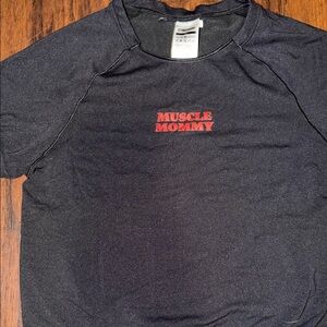 Gymshark Black Tee with Red "MUSCLE MOMMY" Print